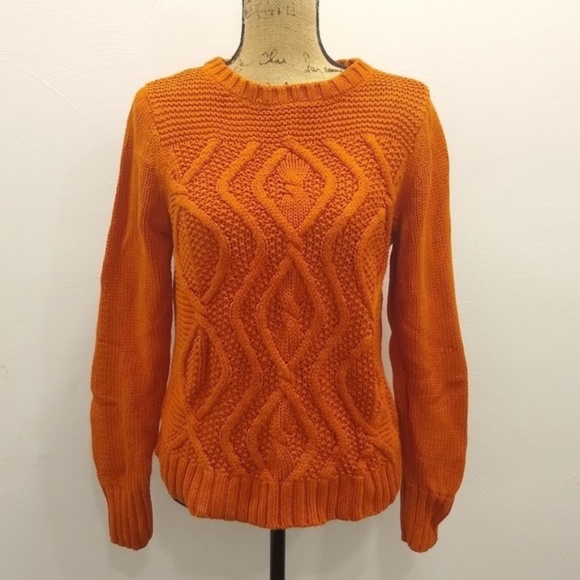 Lands’ End Drifter Chunky Cable Knit Cotton Sweater in Burnt Orange Size S - Picture 7 of 8
